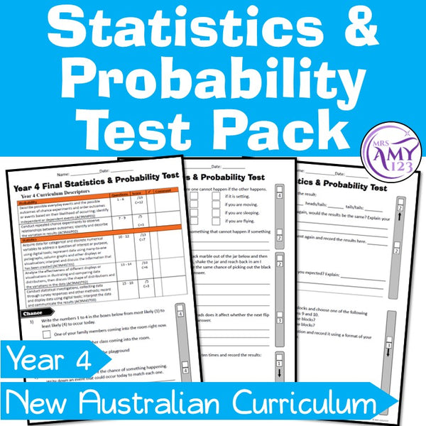 Year 4 Statistics & Probability Maths Test Pack- Australian Curriculum