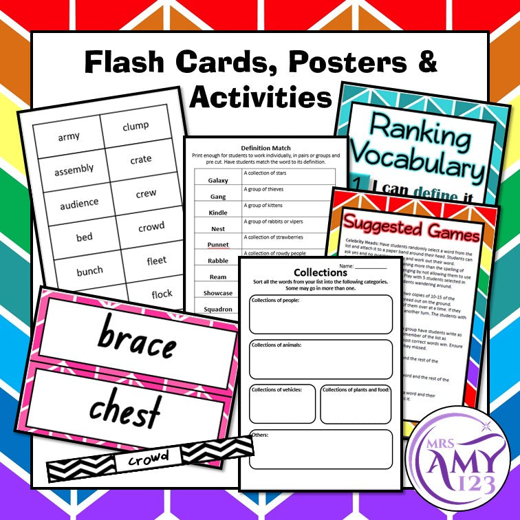 Collection Vocabulary Pack- Word Lists, Flash Cards & Activities