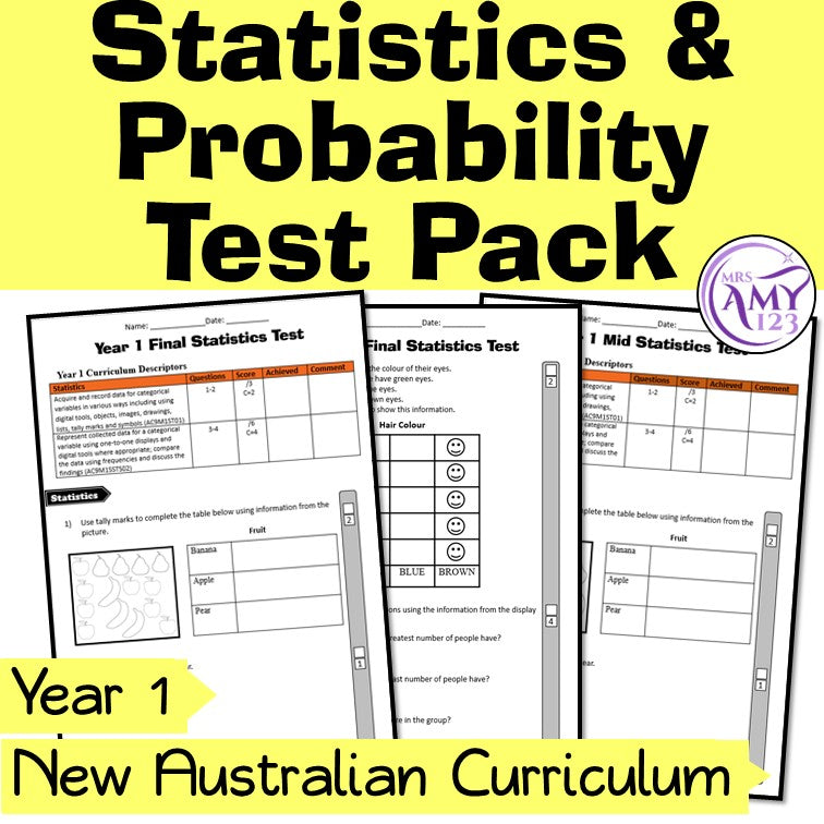 Year 1 Maths - Statistics & Probability Test Pack - Australian Curricu