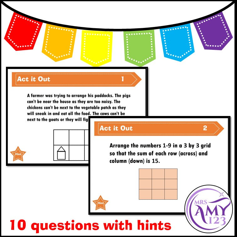 Act it Out! Problem Solving Task Cards, PowerPoint and Worksheet