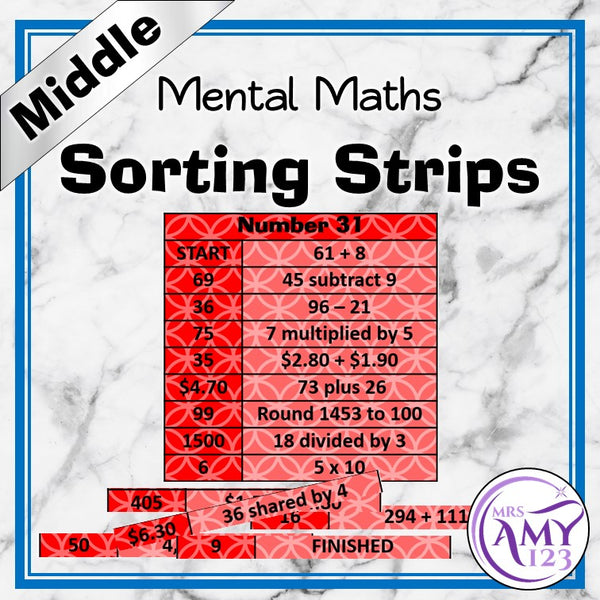 Mental Math Sorting Strips - Middle