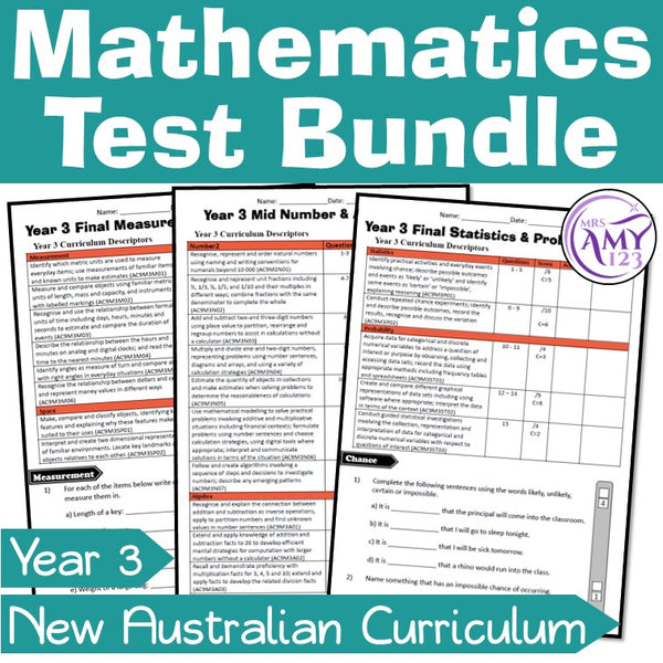 Australian Curriculum Year 3 Mathematics Test Bundle