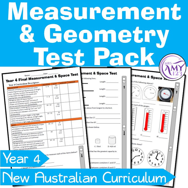 Year 4 Measurement & Geometry Maths Test Pack- Australian Curriculum