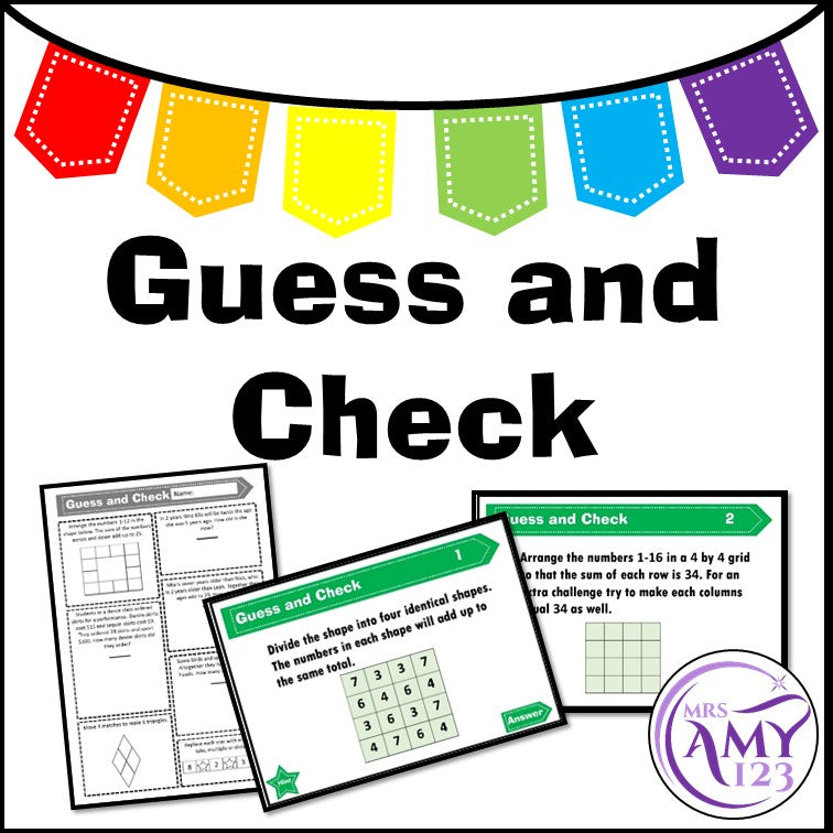 Guess and Check Problem Solving PowerPoint, Task Cards and Worksheet