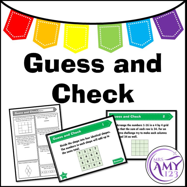 Guess and Check - Problem Solving PowerPoint, Task Cards and Worksheet