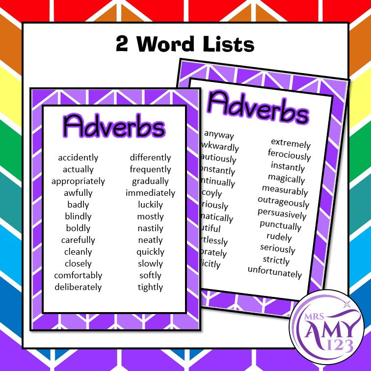 Adverbs Vocabulary Pack- Word Lists, Flash Cards & Activities