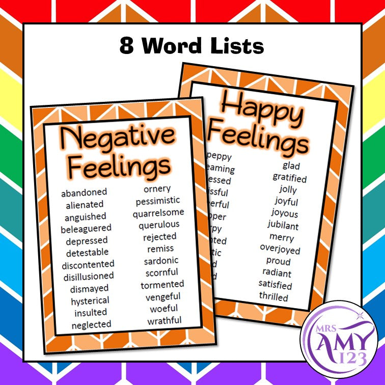 Feelings Vocabulary Pack- Word Lists, Flash Cards & Activities
