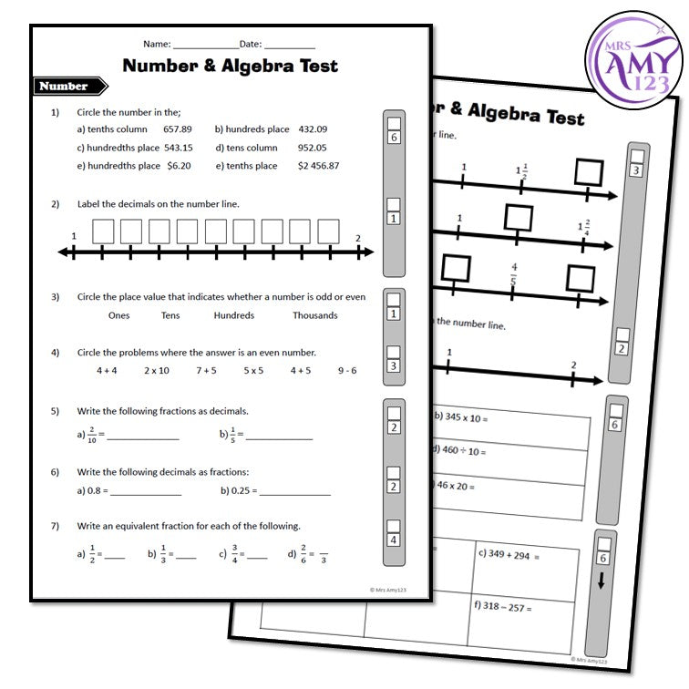 Year 4 Number & Algebra Maths Test Pack- Australian Curriculum