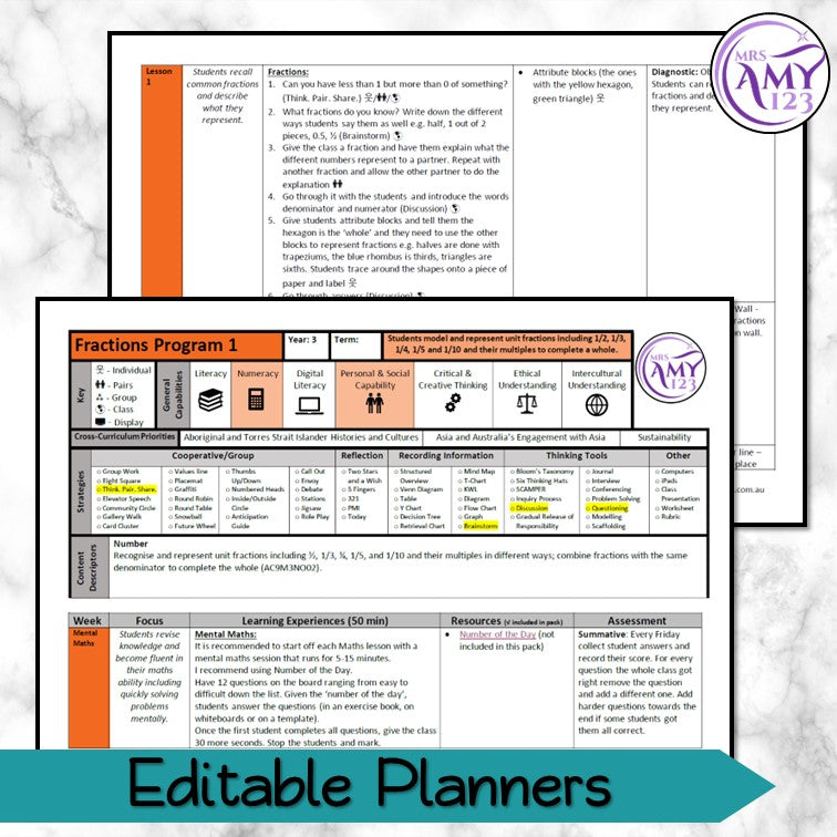 Year 3 Fractions Maths Program