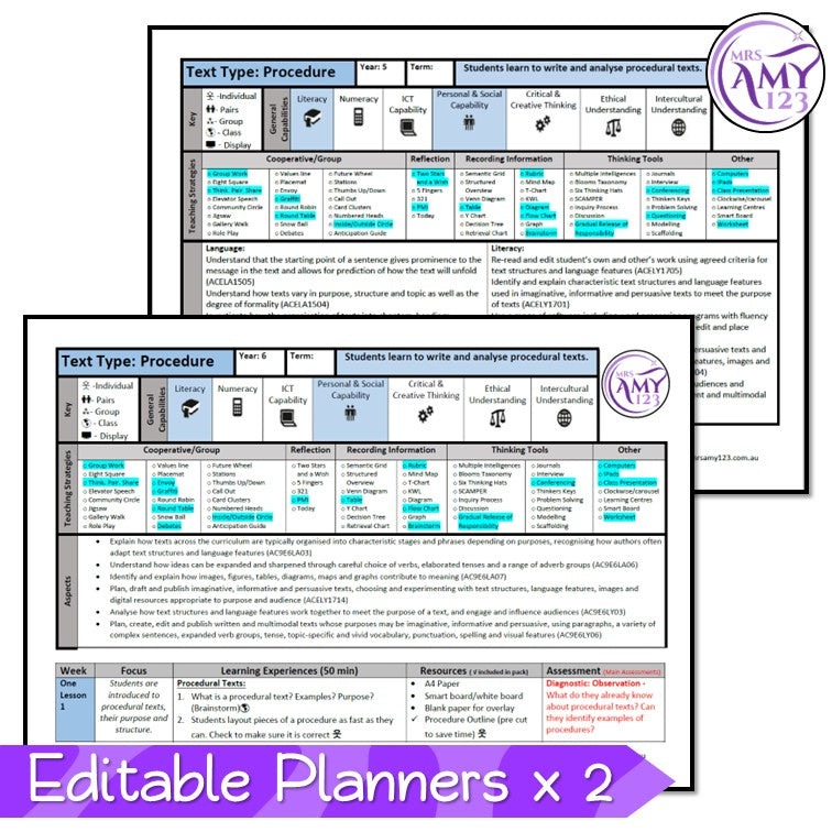 Procedure Writing Unit -Year 5 and 6- Aligned with ACARA