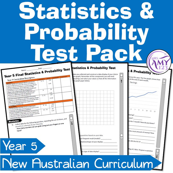 Year 5 Statistics & Probability Maths Test Pack- Australian Curriculum