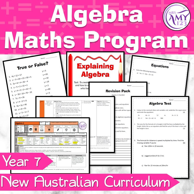 Year 7 Math Activity Year 7 Maths - Algebra Program - Australian Curriculum