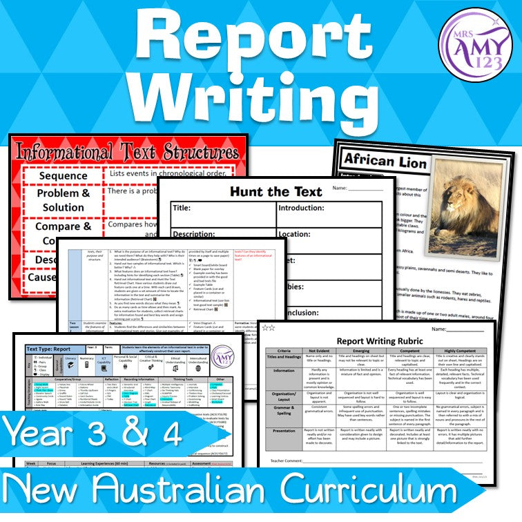 Information Report Writing Unit -Year 3 and 4- Aligned with ACARA