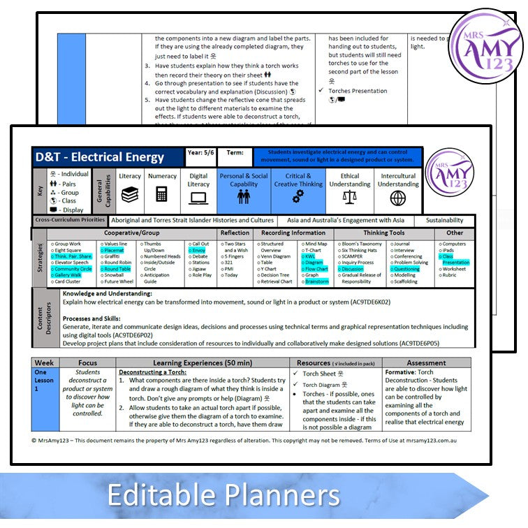 Year 5 & 6 Technologies - Electrical Energy Unit - Australian Curriculum