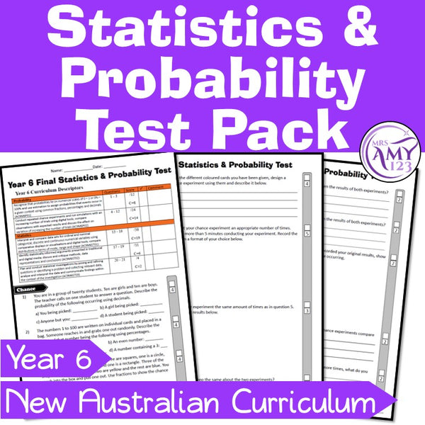 Year 6 Statistics & Probability Maths Test Pack- Australian Curriculum