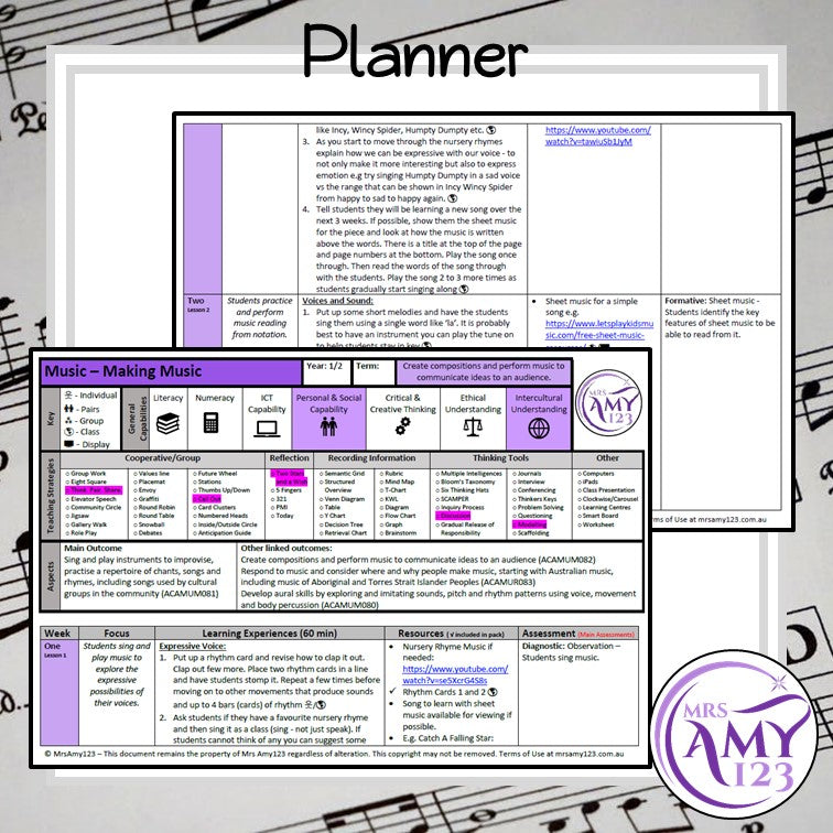 Australian Curriculum Year 1/2 Making Music Unit
