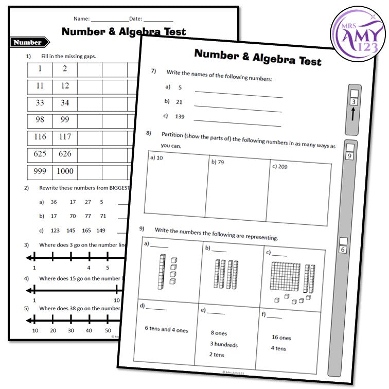 Year 1 Number & Algebra Maths Test Pack- Australian Curriculum