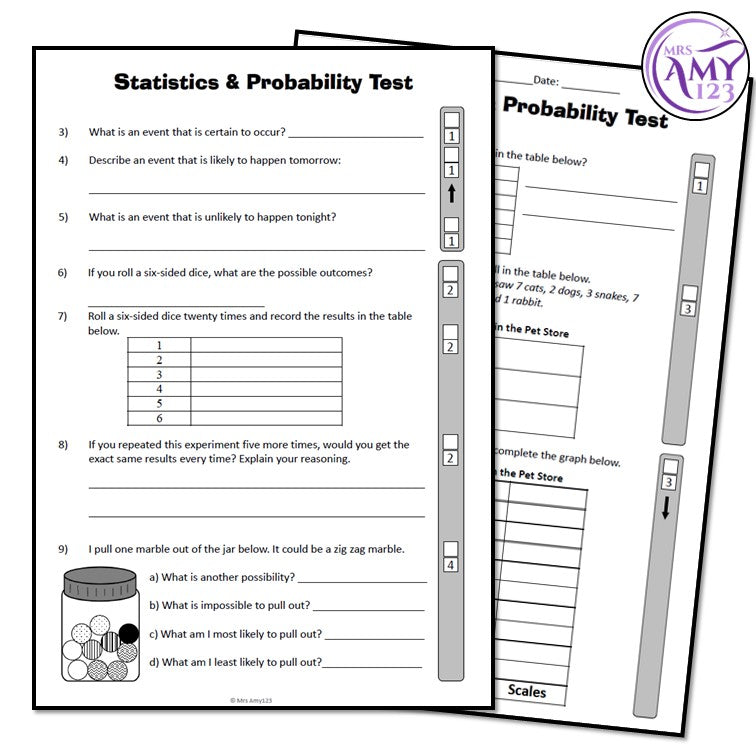 Year 3 Statistics & Probability Maths Test Pack- Australian Curriculum