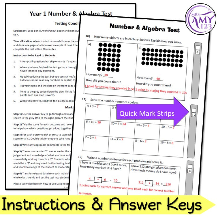 Year 1 Maths - Number & Algebra Test Pack - Australian Curriculum