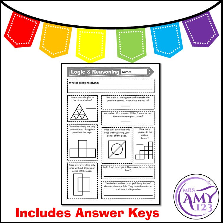 Logic and Reasoning Problem Solving Task Cards, PP and Worksheet