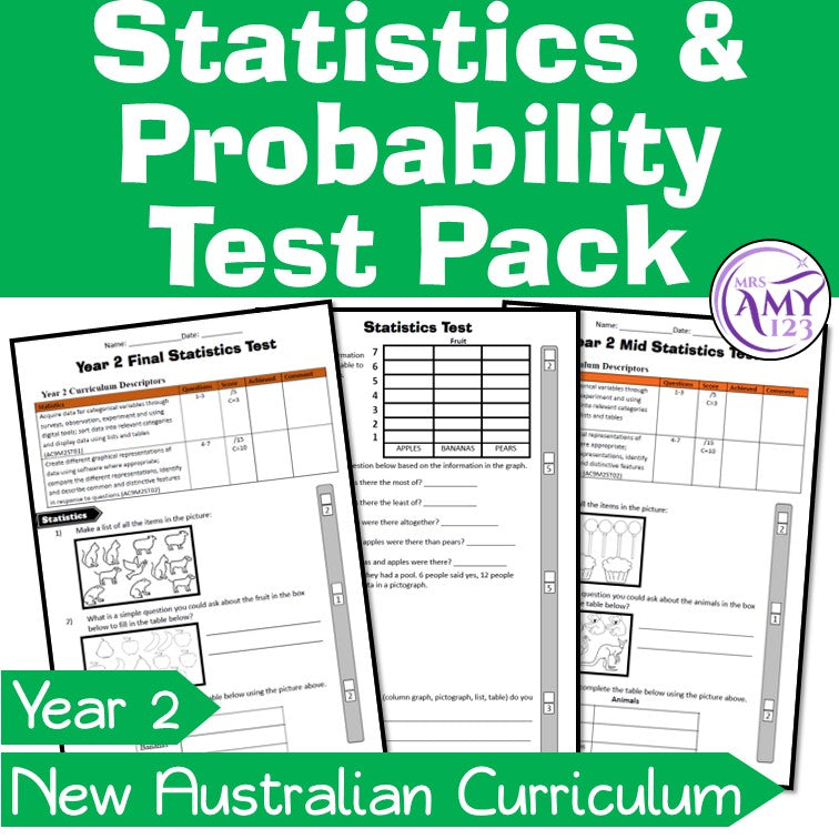 Year 2 Statistics & Probability Maths Test Pack- Australian Curriculum