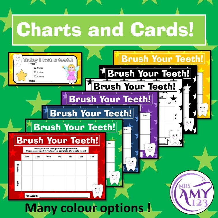 Tooth Package- Lost Teeth Chart, Brushing Teeth Chart, Cards and Worksheets!