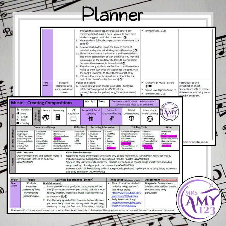 Australian Curriculum Year 1/2 Creating Compositions Music Unit