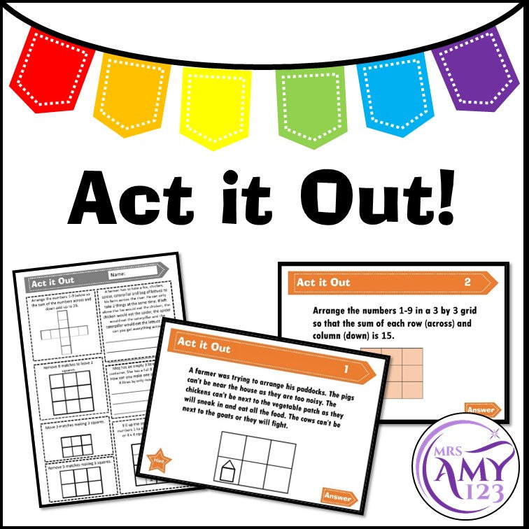 Act it Out! Problem Solving Task Cards, PowerPoint and Worksheet
