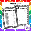 Performance Vocabulary Pack - Word Lists, Flash Cards & Activities