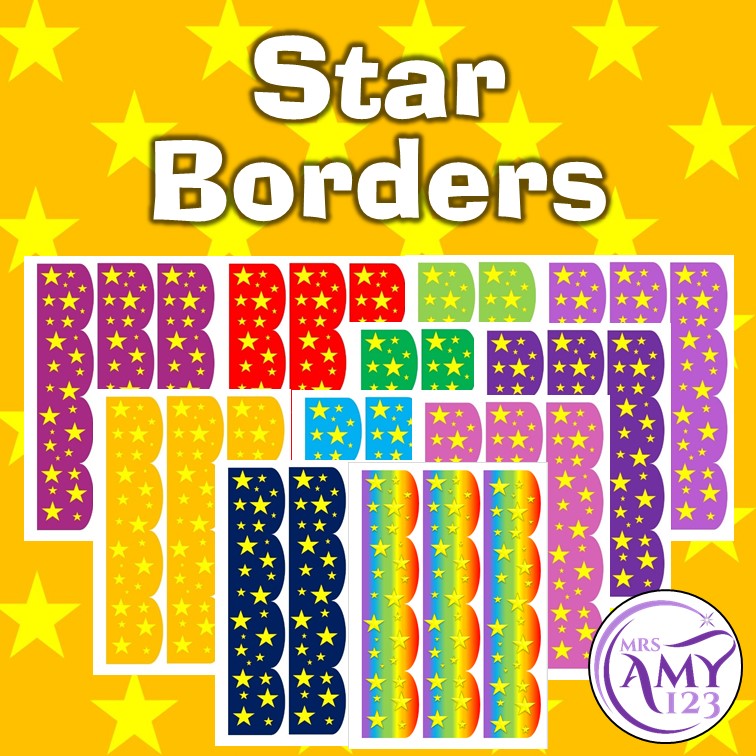 Star Bulletin Borders- Rainbow, Red, Orange, Blue, Green, Purple, Pink
