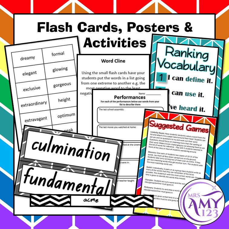 Performance Vocabulary Pack- Word Lists, Flash Cards & Activities