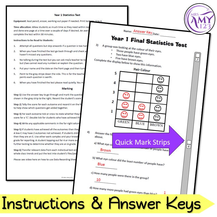 Year 1 Maths - Statistics & Probability Test Pack - Australian Curriculum