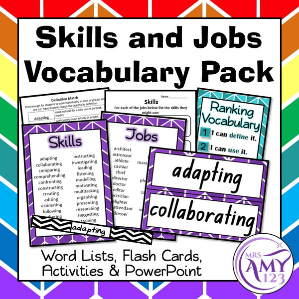 Skills and Jobs Vocabulary Pack- Word Lists, Flash Cards & Activities