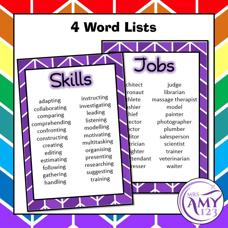 Skills and Jobs Vocabulary Pack- Word Lists, Flash Cards & Activities