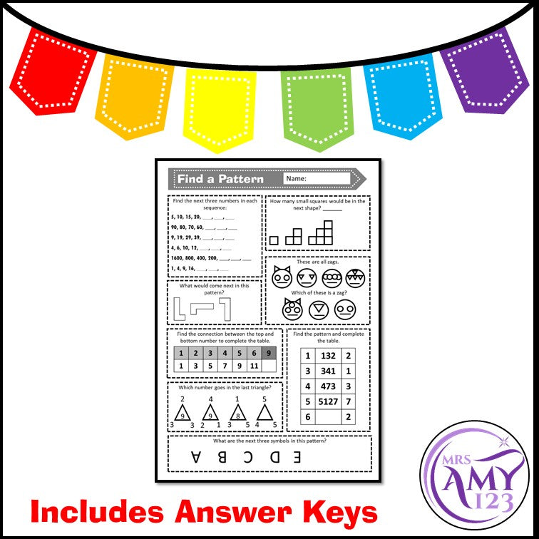 Find a Pattern Problem Solving PowerPoint, Task Cards and Worksheet