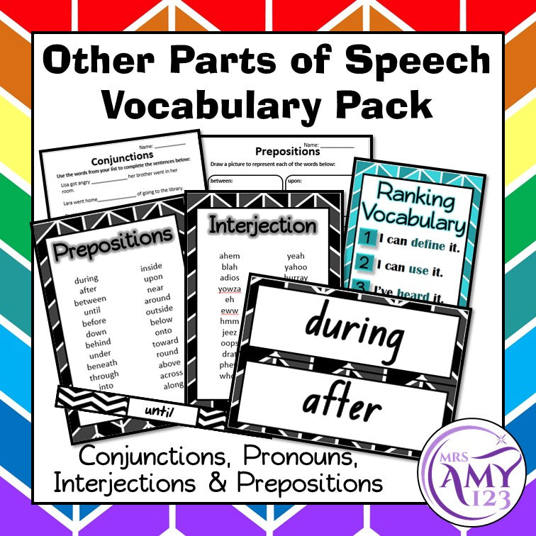 Other Parts of Speech Vocab- Conjunctions, Prepositions, Interjections & Pronouns