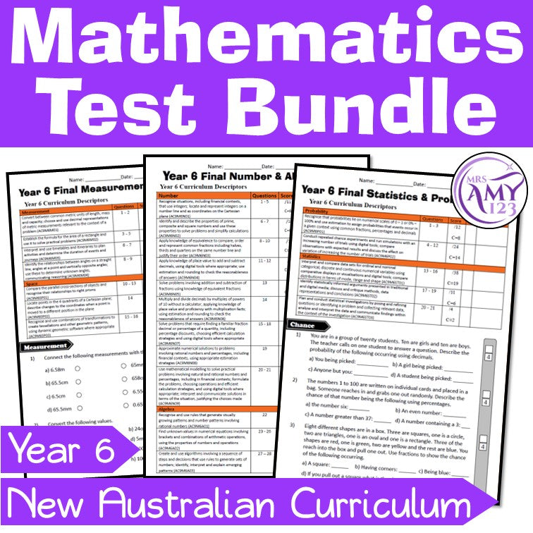 Year 6 Mathematics Test Bundle- Australian Curriculum