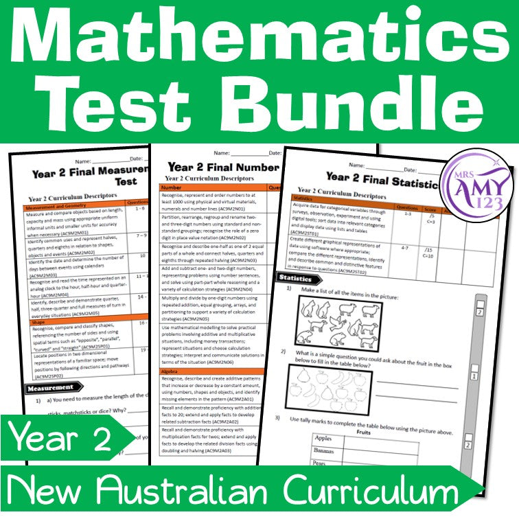 Year 2 Mathematics Test Bundle- Australian Curriculum