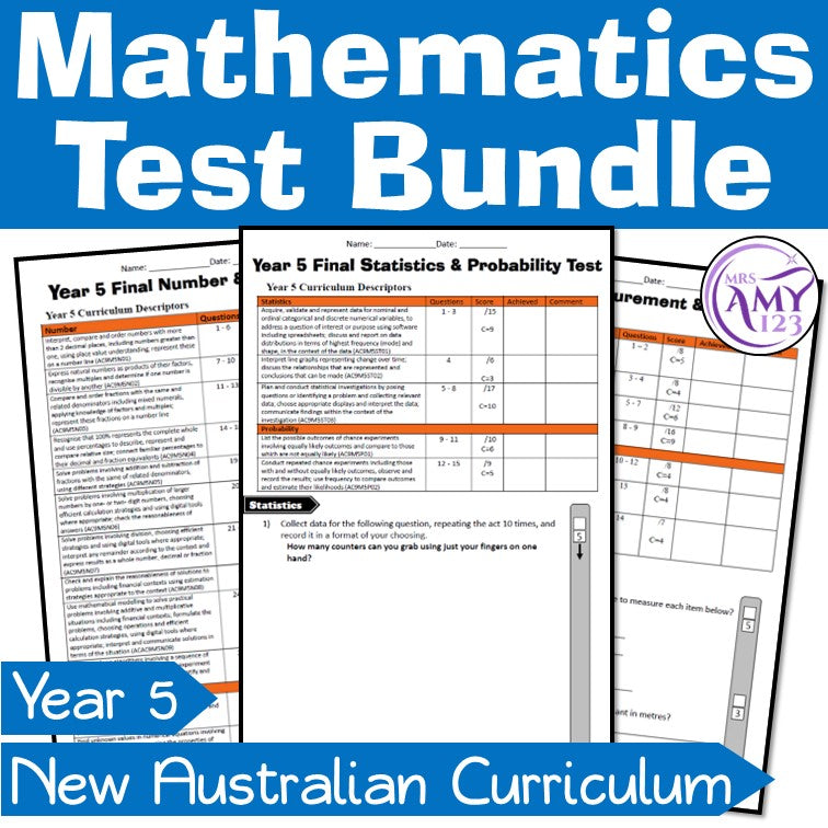 Year 5 Mathematics Test Bundle- Australian Curriculum