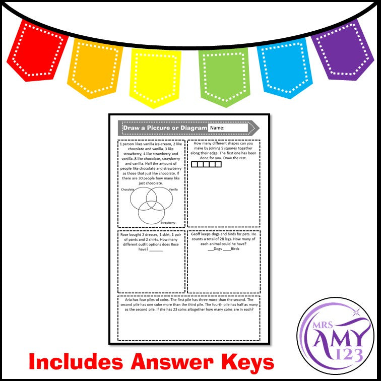 Draw a Picture or Diagram Problem Solving PowerPoint, Task Cards and Worksheet