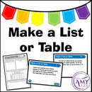 Make a List or a Table Problem Solving PowerPoint, Task Cards and Worksheet