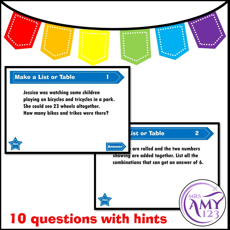 Make a List or a Table Problem Solving PowerPoint, Task Cards and Worksheet