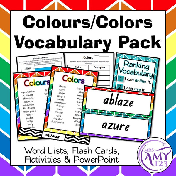 Colour/Colors Vocabulary Pack- Word Lists, Flash Cards & Activities
