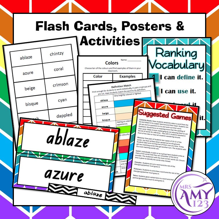 Colour/Colors Vocabulary Pack- Word Lists, Flash Cards & Activities