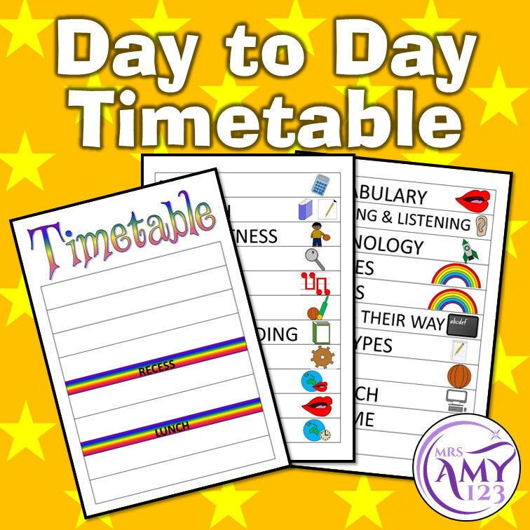 Daily Visual Timetable - For Student Desk or Class Display