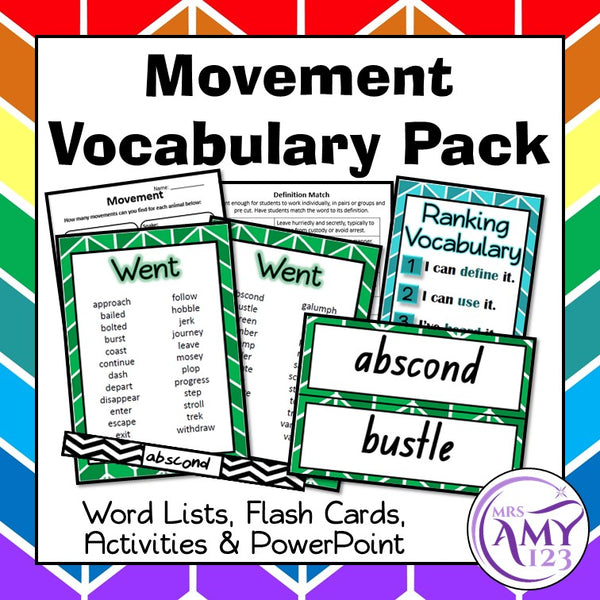 Movement Vocabulary Pack- Word Lists, Flash Cards & Activities