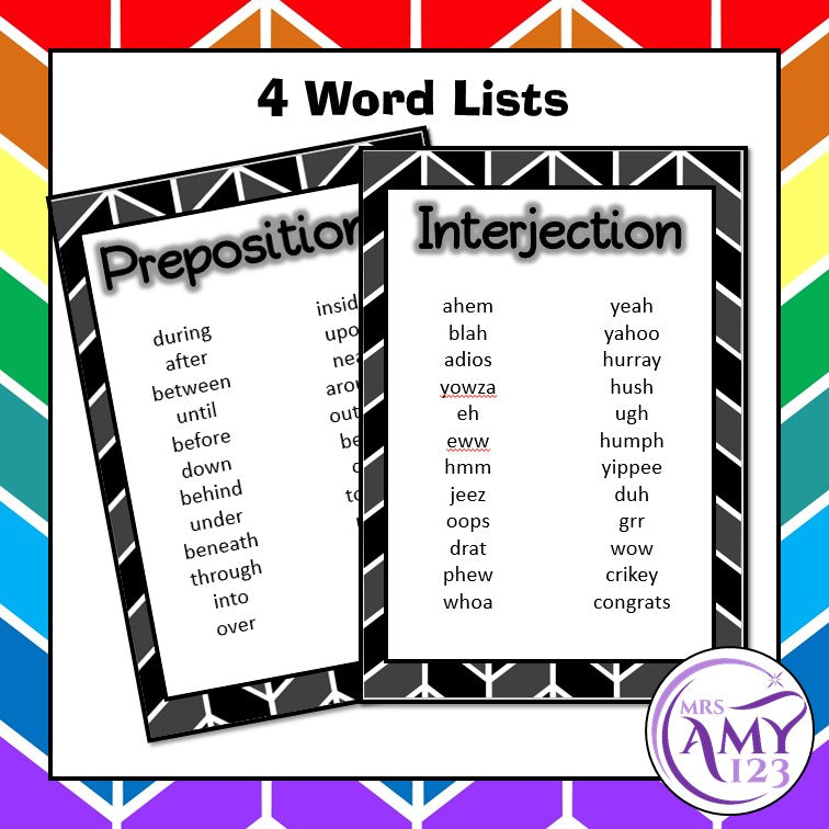 Other Parts of Speech Vocab - Conjunctions, Prepositions, Interjections & Pronouns