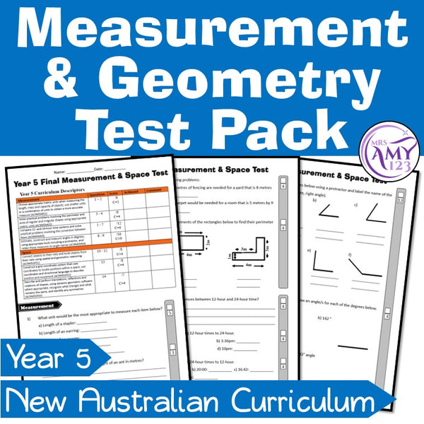 Year 5 Measurement & Geometry Maths Test Pack- Australian Curriculum