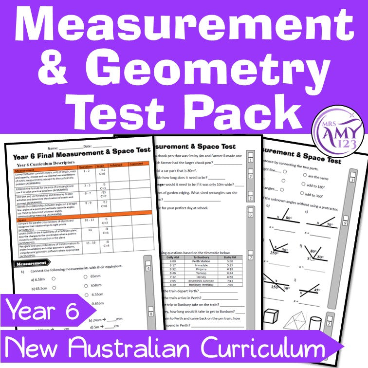 Year 6 Measurement & Geometry Maths Test Pack- Australian Curriculum