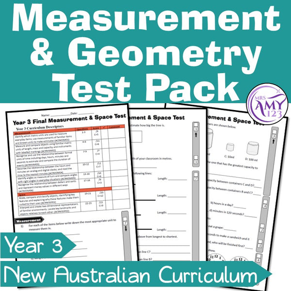 Year 3 Maths - Measurement & Geometry Test Pack - Australian Curriculum